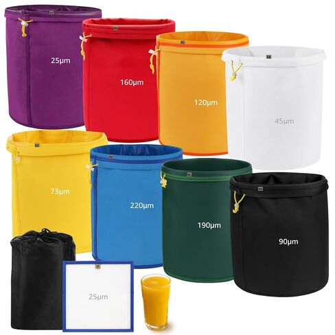 8PCS 5-Gallon Mesh Filter Bags, 25 to 220 Micron Fine Nylon Strainer Bag, Reusable Drawstring Washable Mesh Bags for 5 Gallon Bucket, with Pressing Screen & Storage Bag, for DIY Drink, Cold Brew in Kuwait