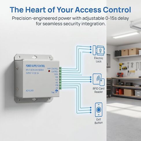 Access Control Power Supply 12V 3A for Door Access Control System with Adjustable 0-15S Delay Compact Metal Design Worldwide Voltage Compatible with Electric Locks RFID Reader in Kuwait