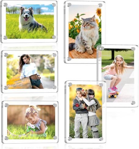 Magnetic Picture Frames for Refrigerator, Acrylic Fridge Magnetic Photo Frame, Double Sided Magnet Picture Frames for Fridge/Locker (6Pack) in Kuwait