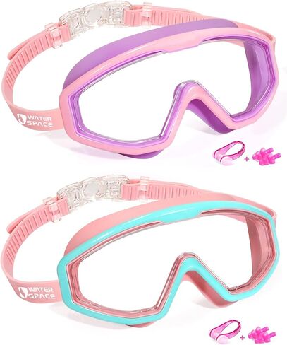 Water Space 2 Pack Swimming Goggles for Kids Boys Girls 3-15, Wide Vision Anti-fog UV Protection and Waterproof in Kuwait