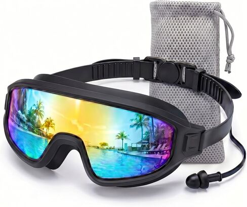 Swim Goggles, Wide View Swimming Goggle for Adult, Anti Fog & UV Leak Proof Goggle for Pool Water Men Women Kids in Kuwait