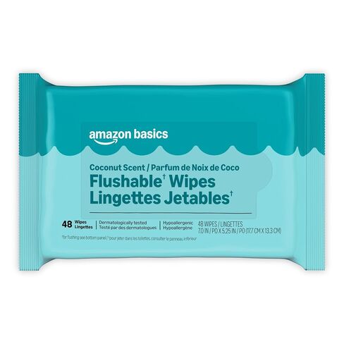 Amazon Basics Flushable Wipes, Coconut Scent, Hypoallergenic, Dermatologically Tested, 2 Packs of 48 (96 Count) in Saudi Arabia