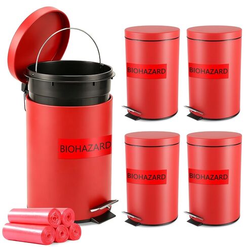Geiserailie 1 Set 3.17 Gallon Stainless Steel Biohazard Trash Can with Foot-Operated Self-Closing Lid, with Biohazard Labels and Bags for Lab Medical Hospitals Industrial Infectious Waste Disposal in Kuwait