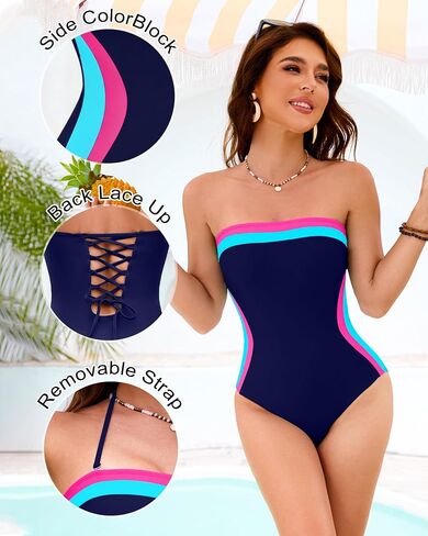 DaiLiWei Women One Piece Swimsuit Tummy Control Bathing Suits Bandeau Swimwear Slimming Lace Up Modest Swim Suits 2026 in Kuwait