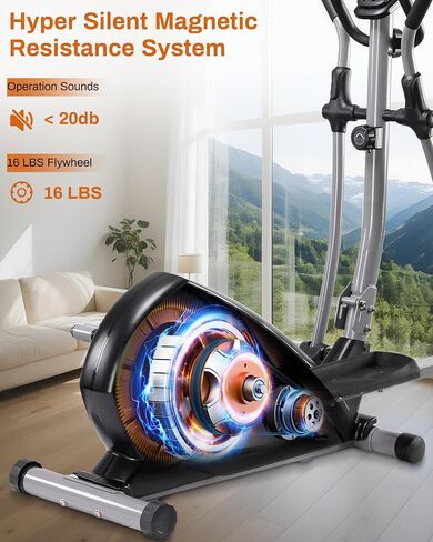 ECHANFIT Elliptical Exercise Machine with 15.5" Stride, 16 Resistance Levels, Hyper-Quiet Magnetic Elliptical Machine for Home, 350LBS Weight Capacity, App Bluetooth, Backlit LCD Monitor in Kuwait