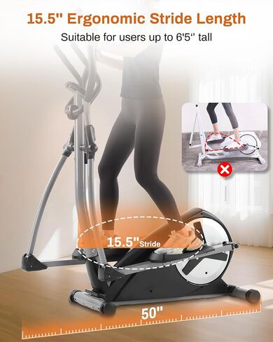 ECHANFIT Elliptical Exercise Machine with 15.5" Stride, 16 Resistance Levels, Hyper-Quiet Magnetic Elliptical Machine for Home, 350LBS Weight Capacity, App Bluetooth, Backlit LCD Monitor in Kuwait