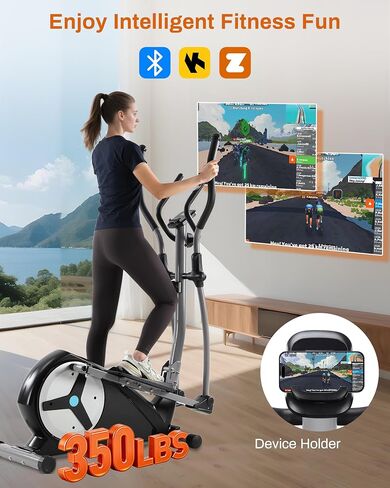 ECHANFIT Elliptical Exercise Machine with 15.5" Stride, 16 Resistance Levels, Hyper-Quiet Magnetic Elliptical Machine for Home, 350LBS Weight Capacity, App Bluetooth, Backlit LCD Monitor in Kuwait