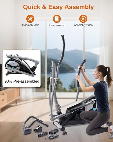 ECHANFIT Elliptical Exercise Machine with 15.5" Stride, 16 Resistance Levels, Hyper-Quiet Magnetic Elliptical Machine for Home, 350LBS Weight Capacity, App Bluetooth, Backlit LCD Monitor in Kuwait