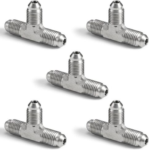 5 عبوات JIC 37° Flare Union Tee تركيبات خرطوم هيدروليكي، 1/2 بوصة JIC أنثى دوارة x 1/2 بوصة JIC ذكر x 1/2 بوصة JIC ذكر، محول وصلة تي هيدروليكي مع غطاء حماية - 6602-08-08-08 in Kuwait