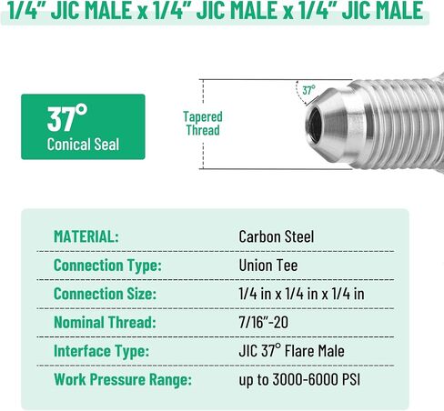 5 عبوات JIC 37° Flare Union Tee تركيبات خرطوم هيدروليكي، 1/2 بوصة JIC أنثى دوارة x 1/2 بوصة JIC ذكر x 1/2 بوصة JIC ذكر، محول وصلة تي هيدروليكي مع غطاء حماية - 6602-08-08-08 in Kuwait