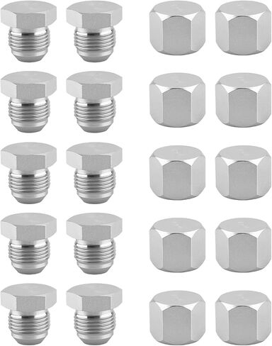 10 Pcs 1/2" Steel #8 JIC 37 Degree Cap 0304-C-08 & Flared Tube Fitting Plug 2408-08 – Hydraulic Adapter Fitting for 3/4-16 Thread – 10 Caps + 10 Plug in Saudi Arabia