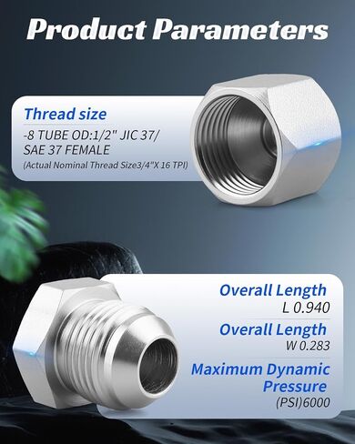 10 Pcs 1/2" Steel #8 JIC 37 Degree Cap 0304-C-08 & Flared Tube Fitting Plug 2408-08 – Hydraulic Adapter Fitting for 3/4-16 Thread – 10 Caps + 10 Plug in Saudi Arabia