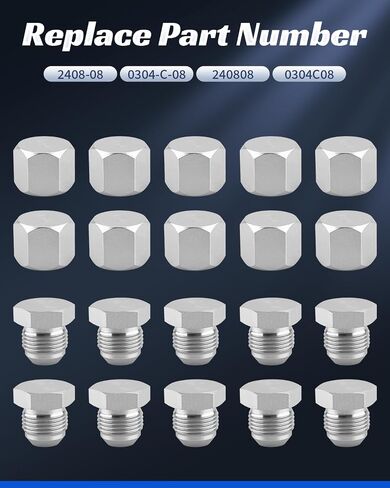 10 Pcs 1/2" Steel #8 JIC 37 Degree Cap 0304-C-08 & Flared Tube Fitting Plug 2408-08 – Hydraulic Adapter Fitting for 3/4-16 Thread – 10 Caps + 10 Plug in Saudi Arabia