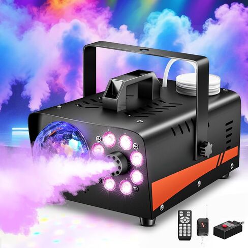 1200W Fog Machine, 6000CFM Smoke Machine with 18 LED Lights, 13 Colorful LED Lights Effect, Wired And Wireless Remote Controls, Ideal for Indoor, Outdoor, Wedding, Halloween Parties and DJ Stage in Kuwait