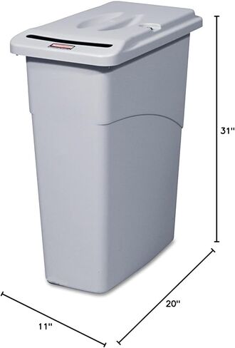 Rubbermaid 9W15LGY Slim Jim Confidential Document Receptacle w/Lid, Rectangle, 23gal, Light Gray in Kuwait