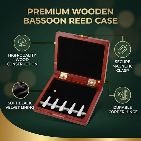 Haofy Bassoon Reed Case with Magnetic Clasp, Wooden Bassoon Reed Storage Box 4.65x3.94x0.94in Black Velvet Lining for Musicians in Kuwait