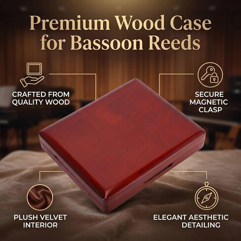 Haofy Bassoon Reed Case with Magnetic Clasp, Wooden Bassoon Reed Storage Box 4.65x3.94x0.94in Black Velvet Lining for Musicians in Kuwait