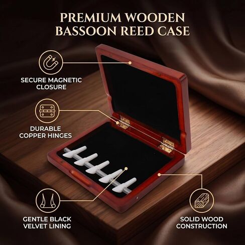 Haofy Bassoon Reed Case with Magnetic Clasp, Wooden Bassoon Reed Storage Box 4.65x3.94x0.94in Black Velvet Lining for Musicians in Kuwait