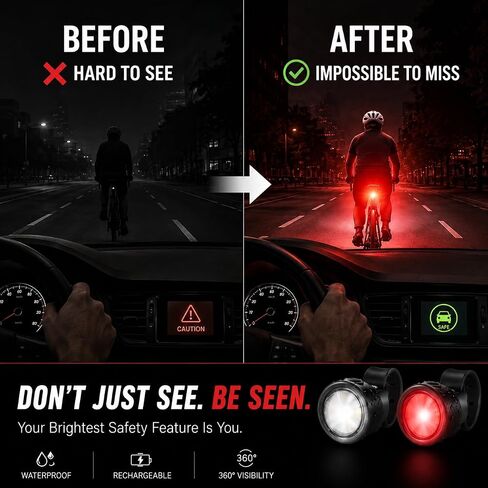Bike Lights, Rechargeable Bicycle Lights Set Super Bright, IPX6 Waterproof Bike Lights for Night Riding/Cycling Safety, Front and Back Taillight Reflectors, 60 Hrs Long Battery Life in Kuwait