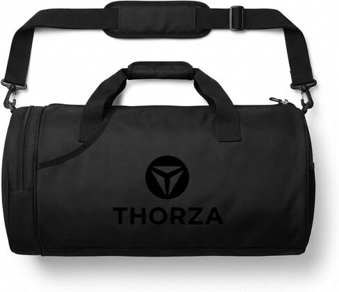 حقيبة Thorza الرياضية للنساء والرجال - حقيبة صغيرة من القماش الخشن مقاومة للماء للياقة البدنية والتمرين والسفر واليوجا مع حزام كتف قابل للتعديل وتخزين متعدد الجيوب - أسود in Kuwait