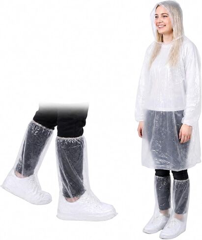 2 Sets Rain Ponchos Disposable & Shoe Covers Waterproof Emergency Clear Rain Poncho with Elastic Shoe Covers for Outdoor Camping Hiking Theme Parks Travel Men Women Daily Use in Kuwait