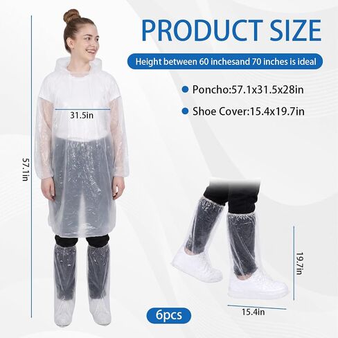2 Sets Rain Ponchos Disposable & Shoe Covers Waterproof Emergency Clear Rain Poncho with Elastic Shoe Covers for Outdoor Camping Hiking Theme Parks Travel Men Women Daily Use in Kuwait
