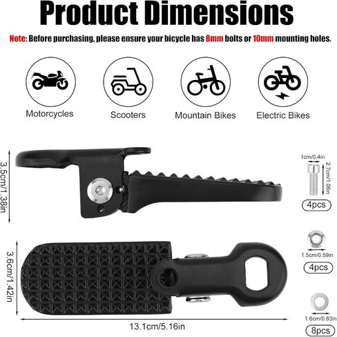 Penitue 2pcs أوتاد قدم الدراجة مع مسامير التثبيت لEbike Ridstar Q20، أوتاد قدم الركاب قابلة للطي، دواسات راحة غير قابلة للانزلاق للدراجة الكهربائية والدراجات الترابية MTB للدراجات النارية سكوتر in Kuwait