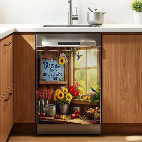 Farm Chicken Dishwasher Magnet Cover for Kitchen Décor | Polyester Dishwasher Magnet Panel with Edge Magnetic Strips, Easy Install Kitchen Appliance in Saudi Arabia