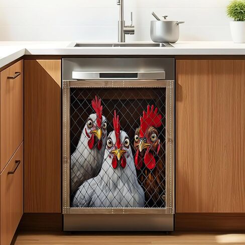 Farm Chicken Dishwasher Magnet Cover for Kitchen Décor | Polyester Dishwasher Magnet Panel with Edge Magnetic Strips, Easy Install Kitchen Appliance in Saudi Arabia