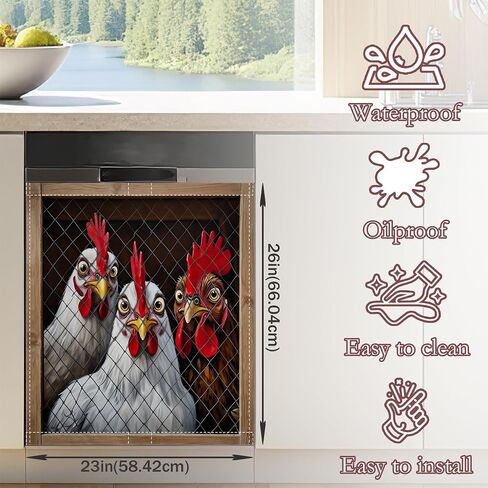 Farm Chicken Dishwasher Magnet Cover for Kitchen Décor | Polyester Dishwasher Magnet Panel with Edge Magnetic Strips, Easy Install Kitchen Appliance in Saudi Arabia