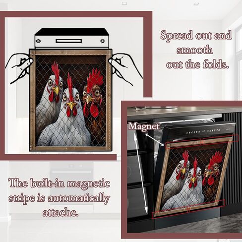 Farm Chicken Dishwasher Magnet Cover for Kitchen Décor | Polyester Dishwasher Magnet Panel with Edge Magnetic Strips, Easy Install Kitchen Appliance in Saudi Arabia