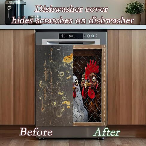 Farm Chicken Dishwasher Magnet Cover for Kitchen Décor | Polyester Dishwasher Magnet Panel with Edge Magnetic Strips, Easy Install Kitchen Appliance in Saudi Arabia