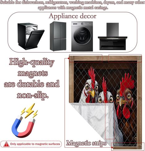 Farm Chicken Dishwasher Magnet Cover for Kitchen Décor | Polyester Dishwasher Magnet Panel with Edge Magnetic Strips, Easy Install Kitchen Appliance in Saudi Arabia