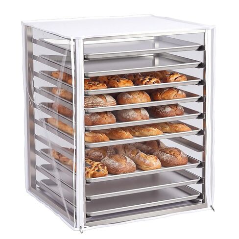 LemonRoad 1 Pcs 10 Tier Speed Rack Cover, Clear PVC Bun Bakery Rack Cover 23"w x 28"L x 33"h, Transparent Waterproof Bread Cart Dust Proof with 3 Zipper Access for Commercial Kitchen & Bakery in Kuwait