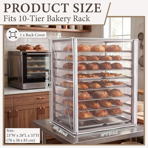 LemonRoad 1 Pcs 10 Tier Speed Rack Cover, Clear PVC Bun Bakery Rack Cover 23"w x 28"L x 33"h, Transparent Waterproof Bread Cart Dust Proof with 3 Zipper Access for Commercial Kitchen & Bakery in Kuwait