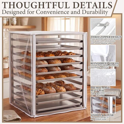 LemonRoad 1 Pcs 10 Tier Speed Rack Cover, Clear PVC Bun Bakery Rack Cover 23"w x 28"L x 33"h, Transparent Waterproof Bread Cart Dust Proof with 3 Zipper Access for Commercial Kitchen & Bakery in Kuwait