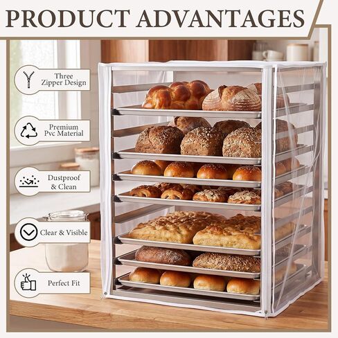 LemonRoad 1 Pcs 10 Tier Speed Rack Cover, Clear PVC Bun Bakery Rack Cover 23"w x 28"L x 33"h, Transparent Waterproof Bread Cart Dust Proof with 3 Zipper Access for Commercial Kitchen & Bakery in Kuwait