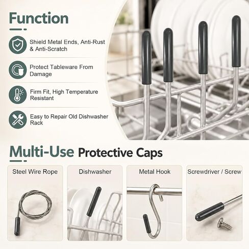 100 Pack Dishwasher Rack Tine Prong Repair End Cover Caps, High Temperature Resistant Rubber Protective Covers, Universal Size Anti Rust Anti Scratch Anti Collision in Kuwait