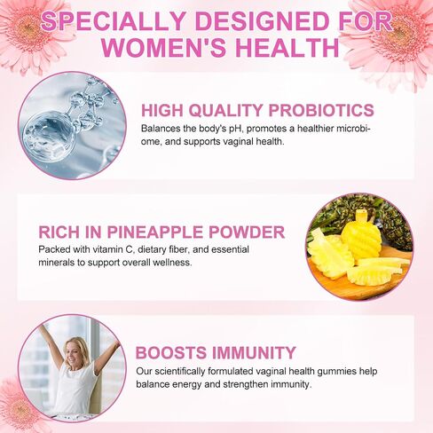 Premium Feminine Balance Gummies for Women, Vaginal Probiotics for PH Balance, Probiotics Gummies for Women Vaginal Health & Wellness & Immune Support, Pineapple Flavor, 60PCS in Kuwait