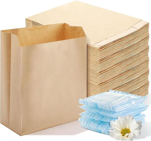 Waxed Kraft Sanitary Napkin Disposal Bags 7.5x10x3.5 Inch Feminine Hygiene Liners for Commercial Business Restroom Bathroom Personal Use Kraft Bag (300 Pcs) in Kuwait