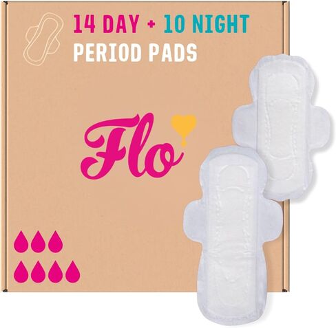 Flo - Night Menstrual Pads (80 Pack) - Organic Bamboo Period Pads for Women - Heavy Flow - Leak Locking - Winged, Ultra-Thin - Absorbent, Soft & Breathable - Plant Based – Vegan, Cruelty Free in Kuwait