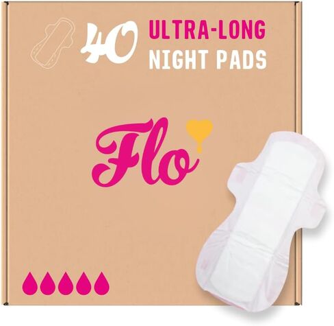 Flo - Night Menstrual Pads (80 Pack) - Organic Bamboo Period Pads for Women - Heavy Flow - Leak Locking - Winged, Ultra-Thin - Absorbent, Soft & Breathable - Plant Based – Vegan, Cruelty Free in Saudi Arabia