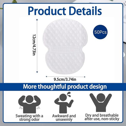 Underarm Sweat Pads, 50 Pack Disposable Armpit Sweat Guards for Women and Men, Invisible Absorbent Underarm Pads for Daily Sweat Protection in Kuwait