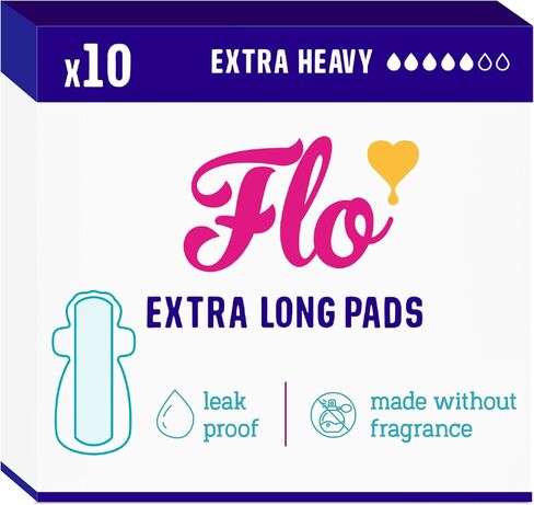 Flo - Night Menstrual Pads (80 Pack) - Organic Bamboo Period Pads for Women - Heavy Flow - Leak Locking - Winged, Ultra-Thin - Absorbent, Soft & Breathable - Plant Based – Vegan, Cruelty Free in Saudi Arabia