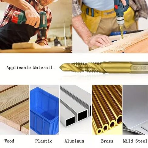 6PCS Drill Tap Combination Bit Set Efficient Screw Tapping Durable Multi Size for Metal Wood Plastic Home Repair Automotive, Golden in Kuwait