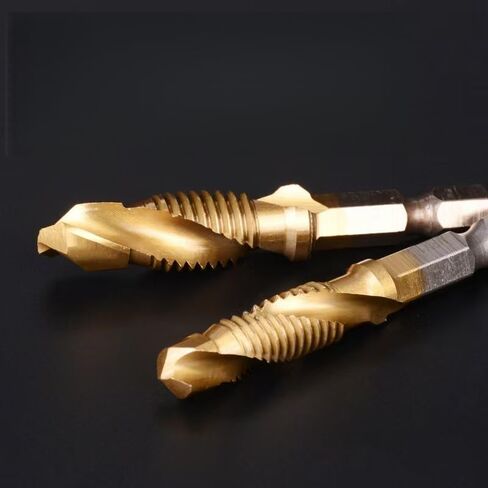 6PCS Drill Tap Combination Bit Set Efficient Screw Tapping Durable Multi Size for Metal Wood Plastic Home Repair Automotive, Golden in Kuwait