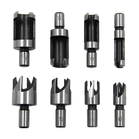 8 Pack Wood Plug Cutter Drill Bit Set, 4 Sizes Straight and Tapered Plug Cutters for DIY Woodworking Projects (Black) in Kuwait