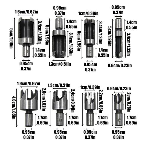 8 Pack Wood Plug Cutter Drill Bit Set, 4 Sizes Straight and Tapered Plug Cutters for DIY Woodworking Projects (Black) in Kuwait