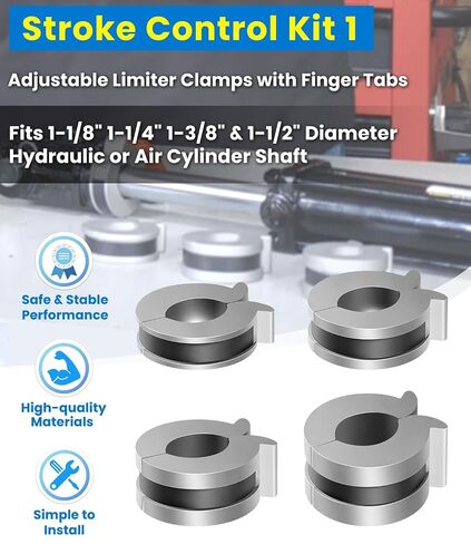 Stroke Control Kit for Hydraulic Cylinders – Thickness: 0.75", 1.0", 1.25", 1.5" – Fits 1-1/8", 1-1/4", 1-3/8", & 1-1/2" Cylinder Rods, Adjustable Limiter Clamps with Finger Tabs in Kuwait