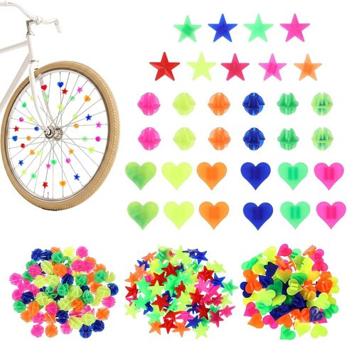 216 Pcs Bike Wheel Spokes Beads, Colorful Bicycle Clip Beads Plastic Clip Wheel Reflectors Bicycle Bike Spoke Decorations Bicycles Spokes Accessories(Assorted Colors and 3 Shapes) in Kuwait